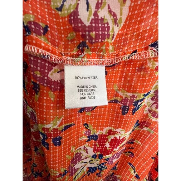 Modcloth Sheer Orange Floral Button Up Loose Fit Long Sleeve Blouse - Picture 5 of 5